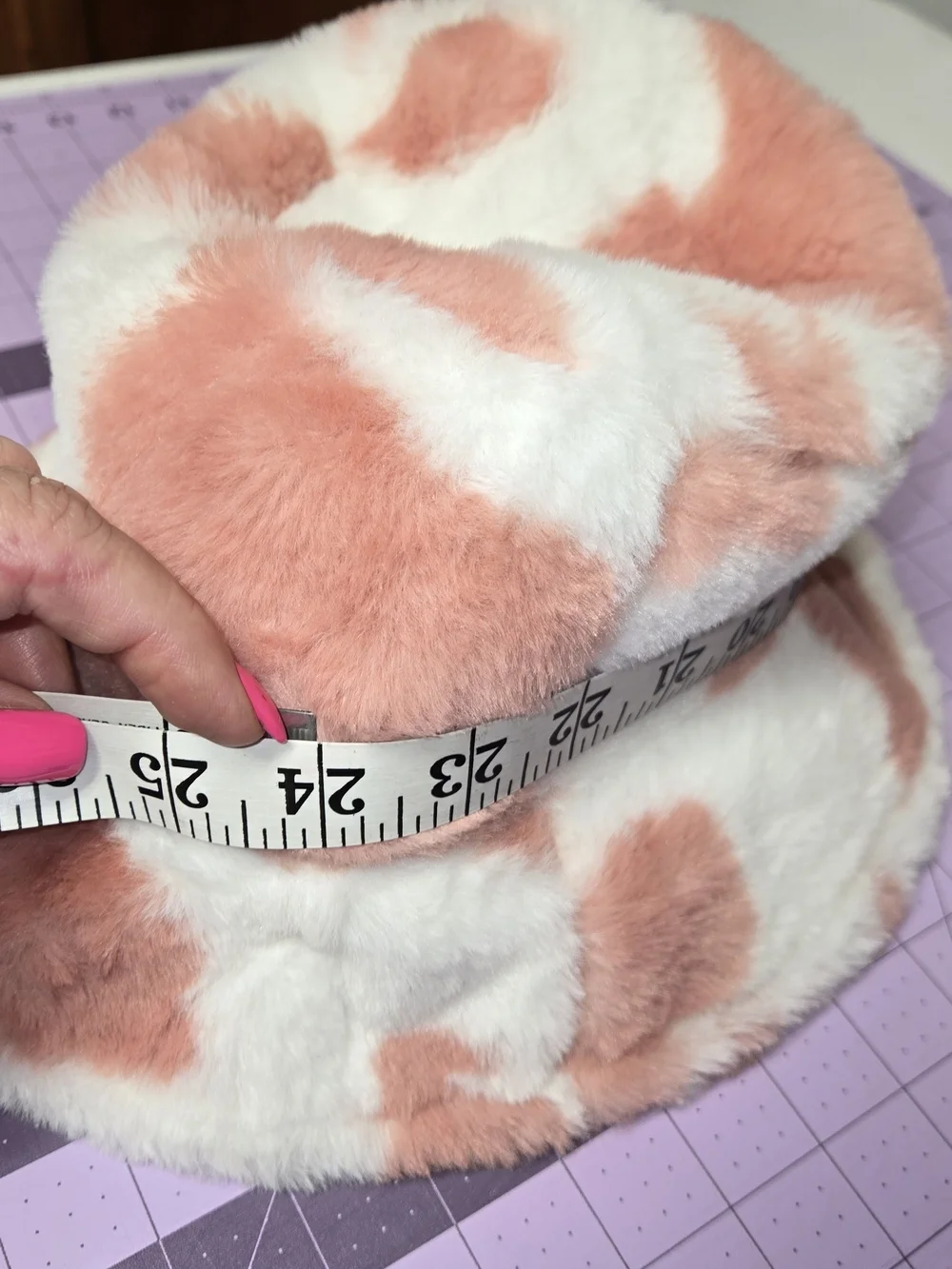 Pink White Cow Print Faux Fur Bucket Hat Plush Y2K Festival
